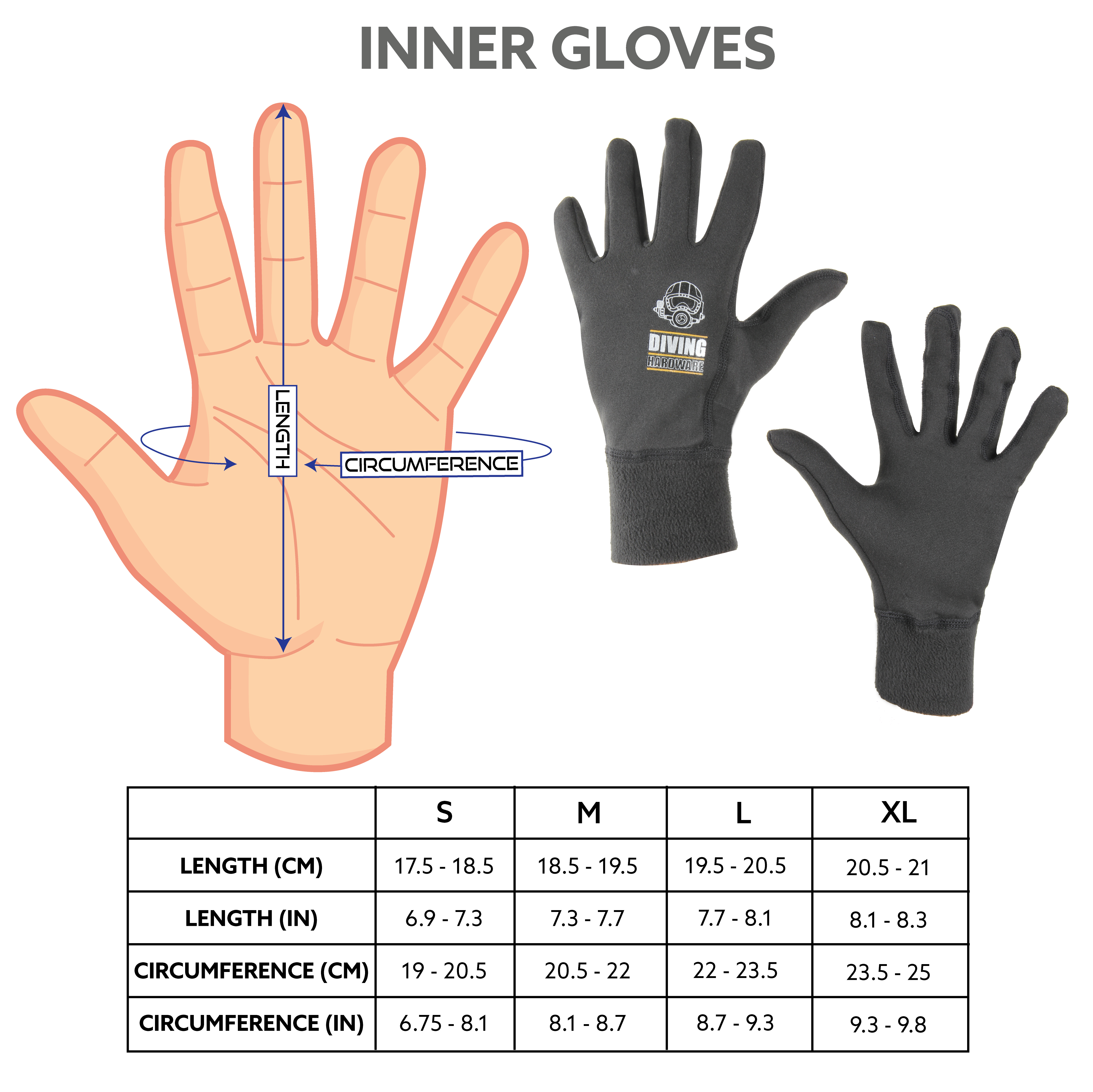 inner glove size chart