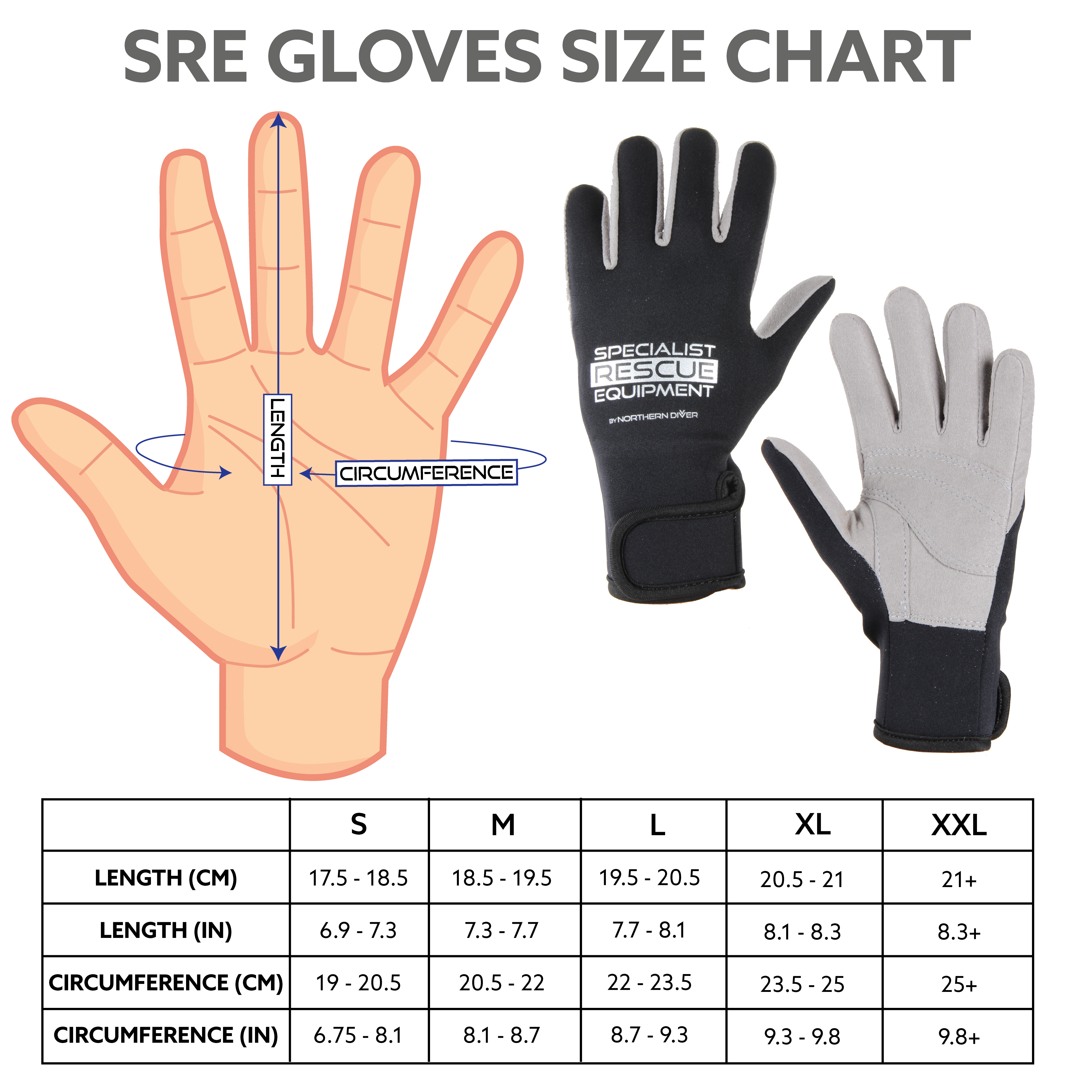 SRE Gloves size chart