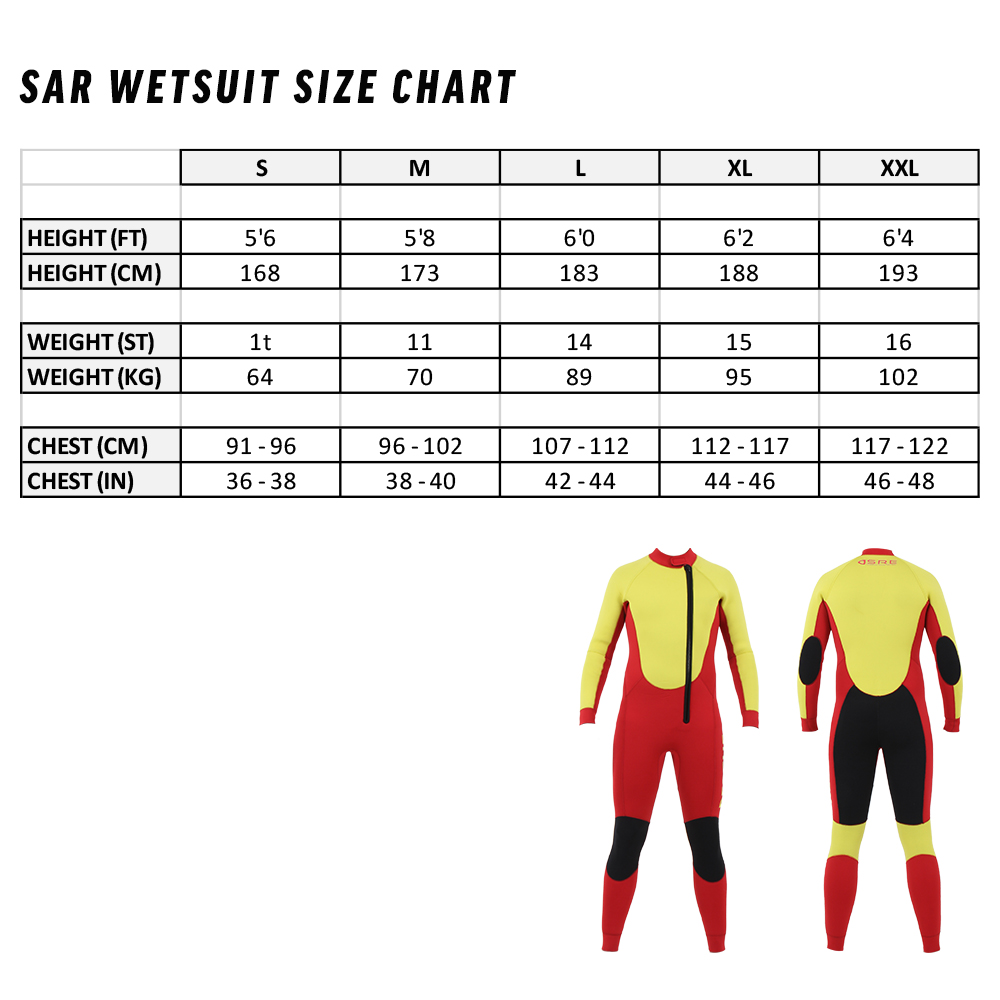SAR Wetsuit Size Chart