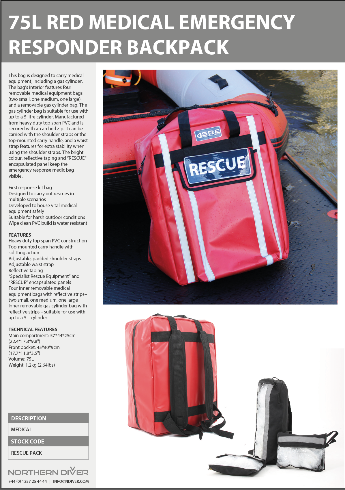 75L Medical Backpack Data Sheet